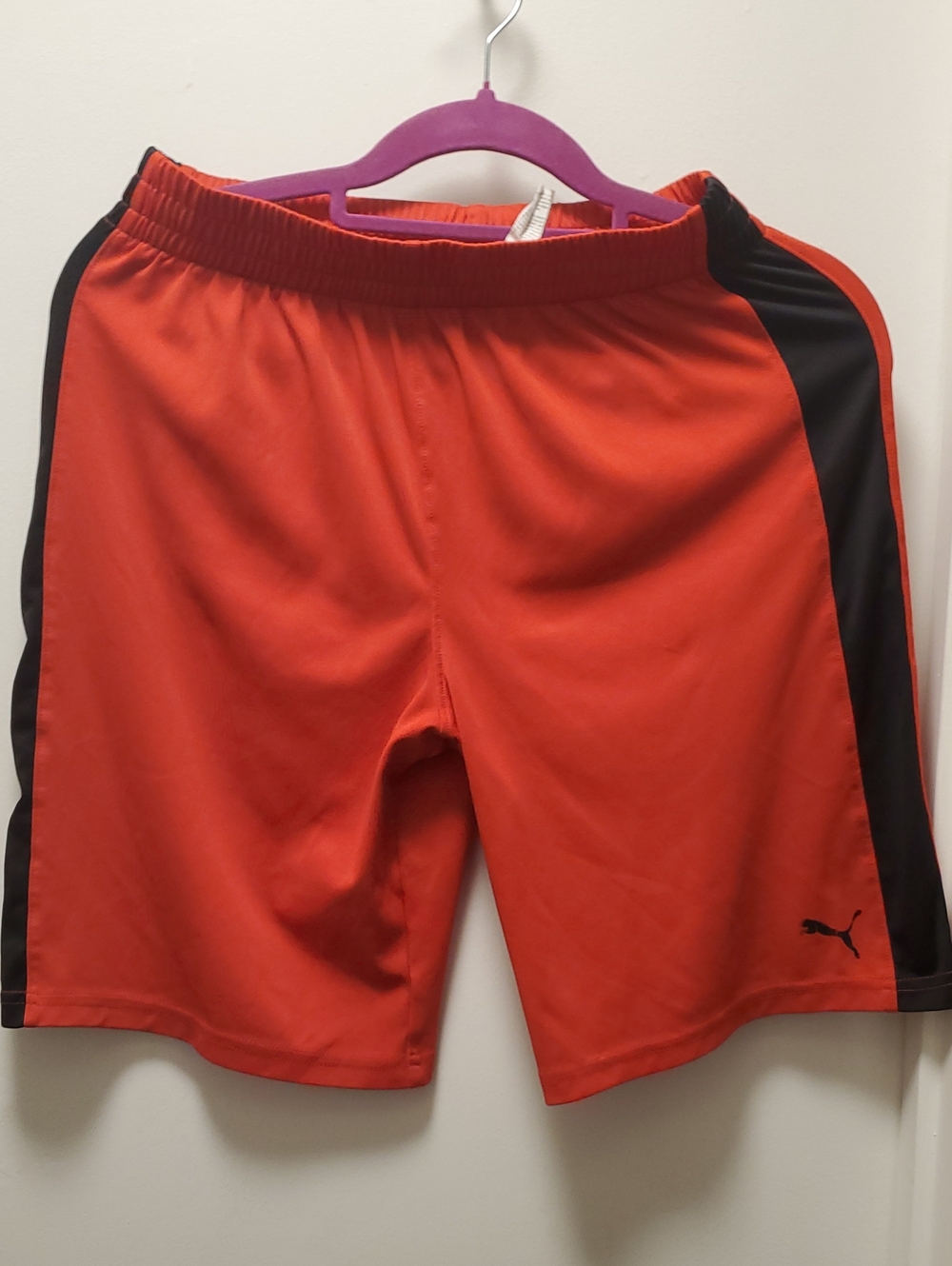 Puma Men’s Red-Orange Athletic Shorts with Black Side Panels